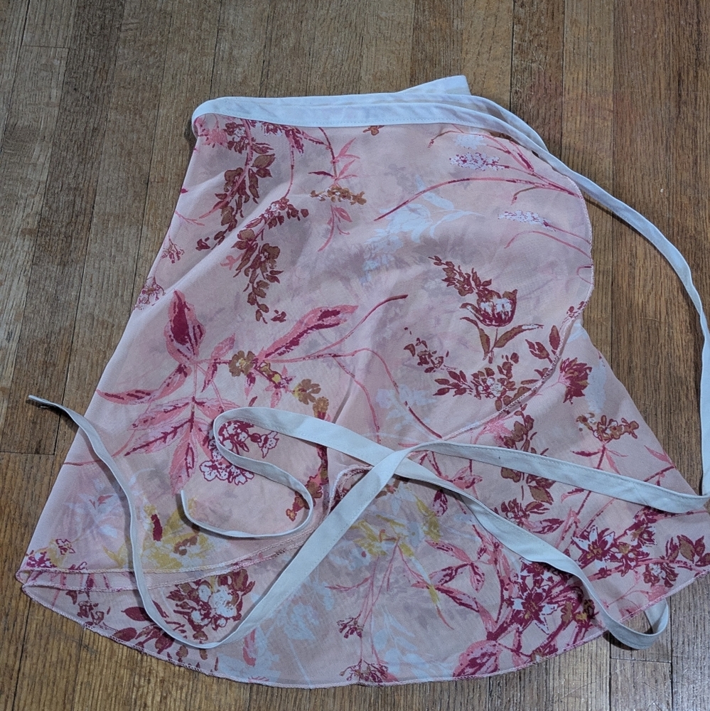 Floral Chiffon Wrap Skirt with Pink and White Accents